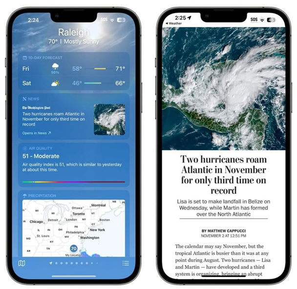昌乐苹果14维修分享iPhone 14手机如何看天气时顺带看新闻 