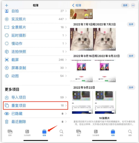 昌乐苹果手机维修分享iOS 16 中相册重复项目功能使用方法 